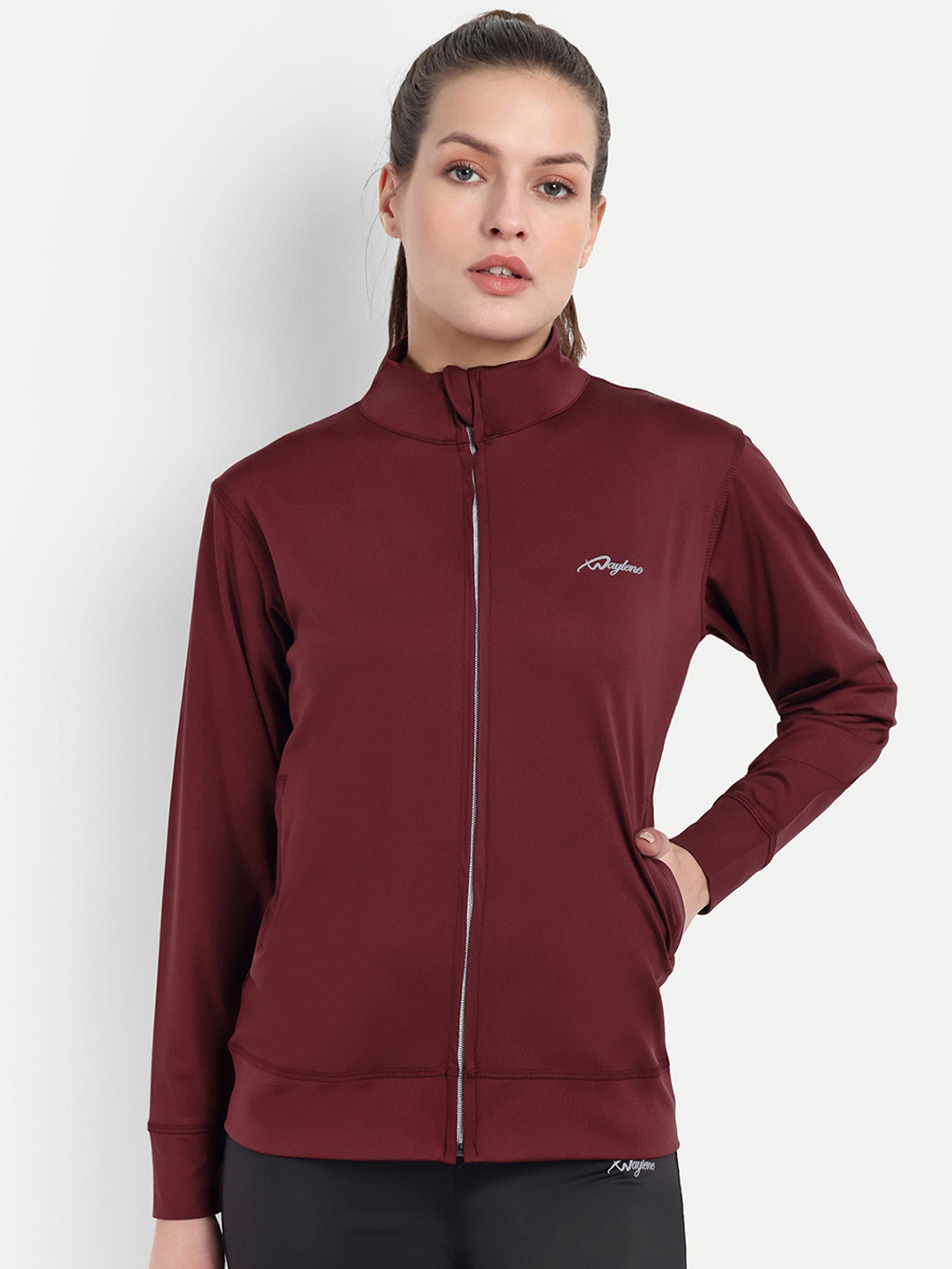 

WAYLENE Mock Collar Lightweight Dry Fit Training or Gym Sporty Jacket, Maroon