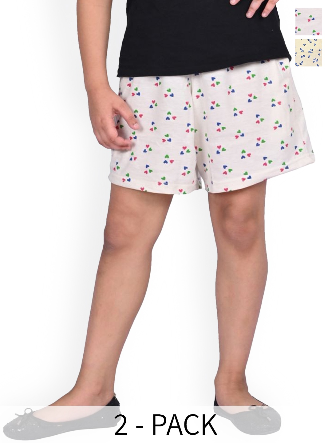 

BAESD Girls Pack of 2 Conversational Printed Cotton High-Rise Shorts, Beige