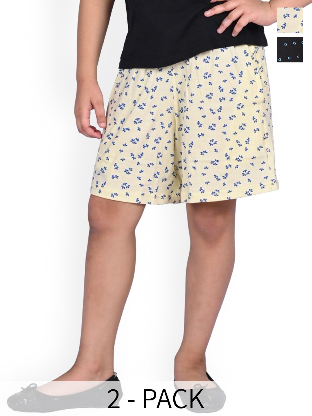 

BAESD Girls Pack of 2 Conversational Printed Cotton High-Rise Shorts, Beige