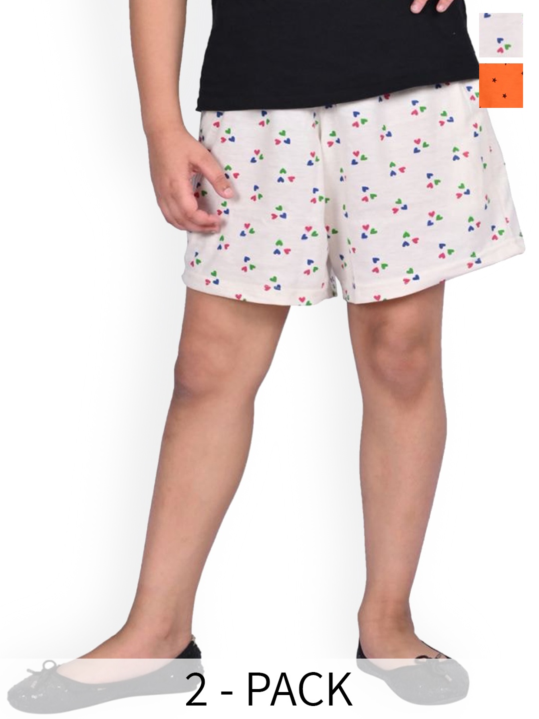 

BAESD Girls Pack Of 2 High-Rise Conversational Printed Cotton Shorts, White