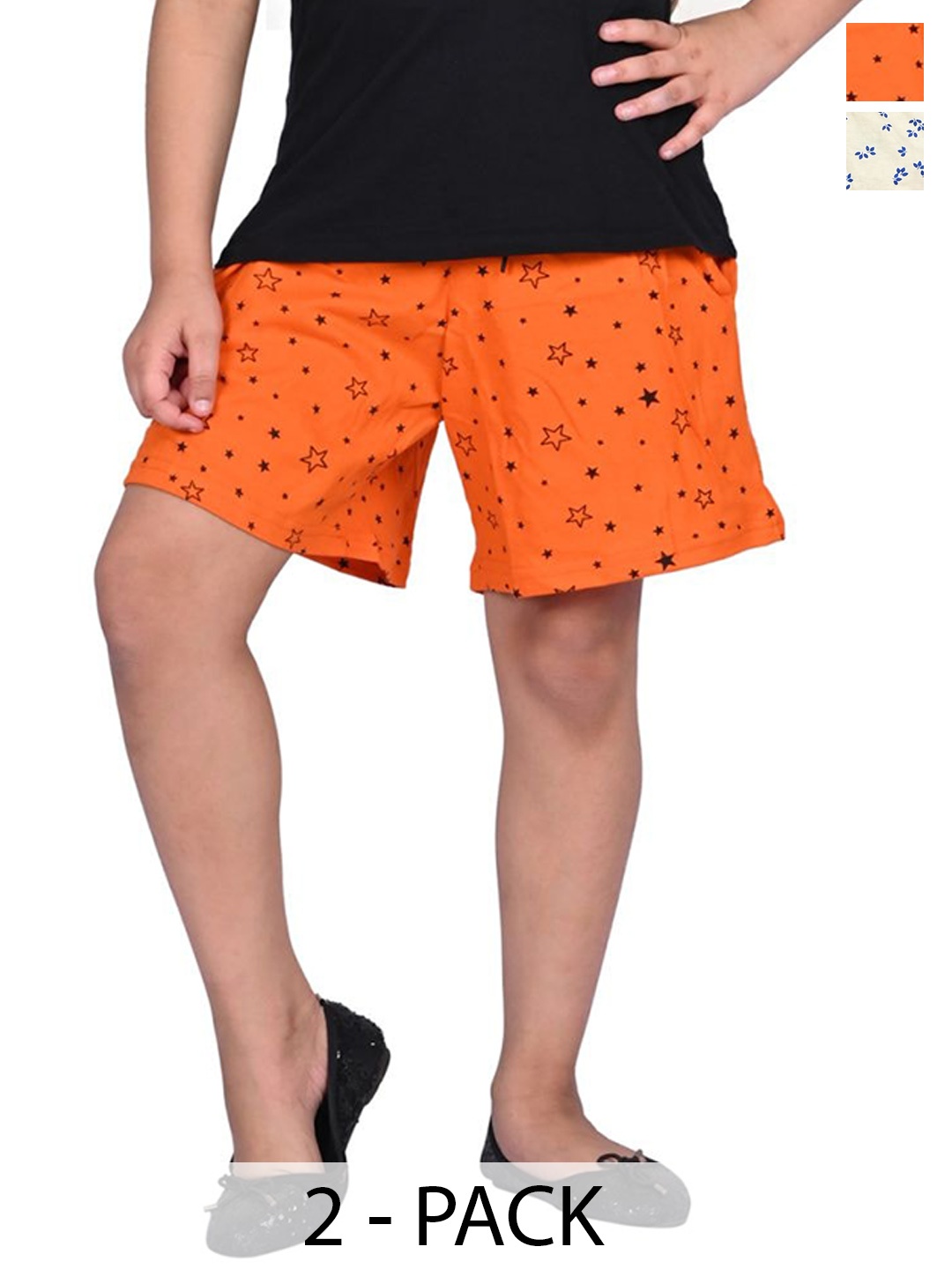 

BAESD Girls Pack Of 2 High-Rise Conversational Printed Cotton Shorts, Multi