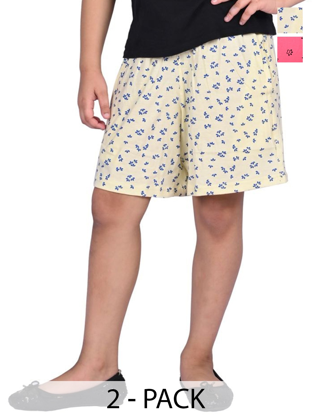 

BAESD Girls Pack of 2 Conversational Printed Cotton High-Rise Shorts, Beige