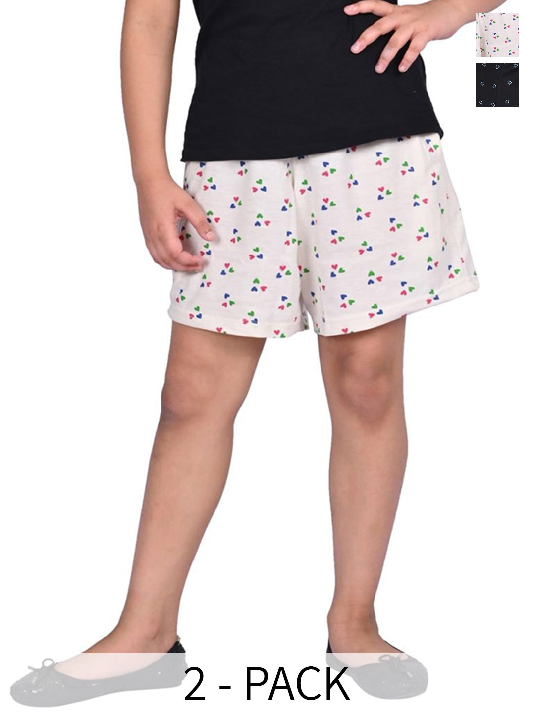 

BAESD Girls Pack Of 2 Printed High-Rise Cotton Hot Pants, White