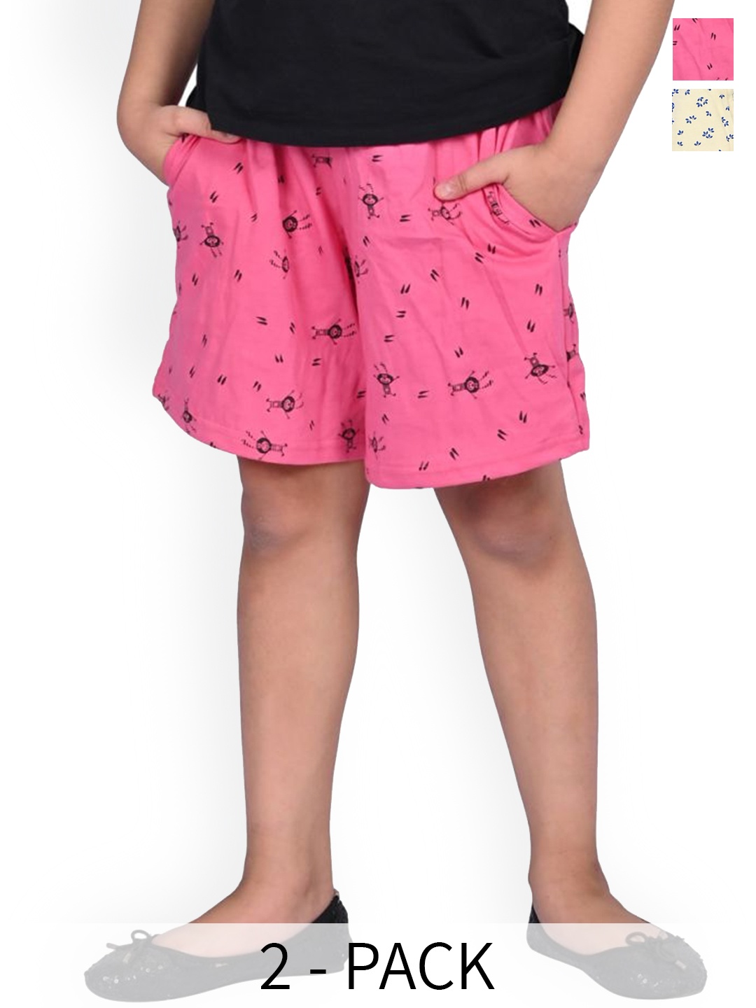 

BAESD Girls Pack Of 2 Printed High-Rise Cotton Hot Pants, Pink