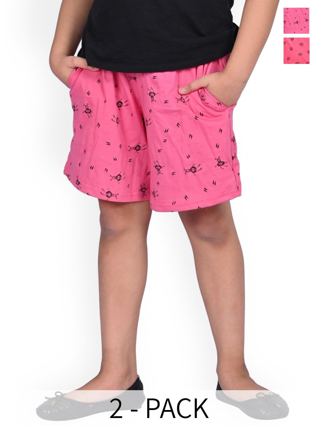 

BAESD Girls Pack Of 2 High-Rise Conversational Printed Cotton Shorts, Pink