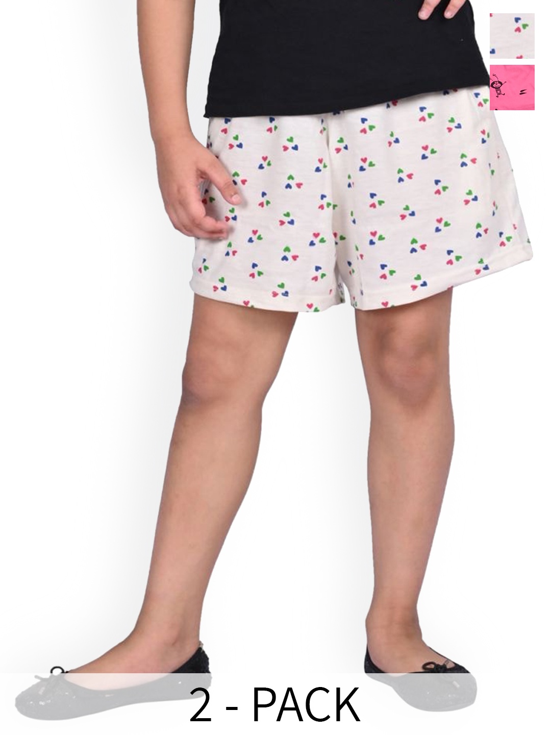 

BAESD Girls Pack Of 2 Printed High-Rise Cotton Hot Pants, White
