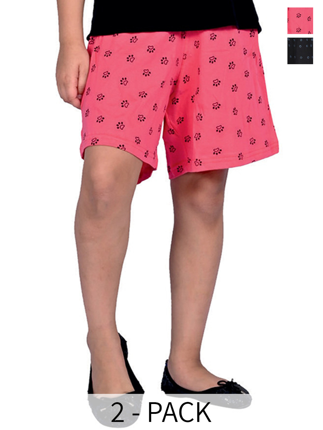 

BAESD Girls Pack Of 2 Printed High-Rise Cotton Hot Pants, Pink