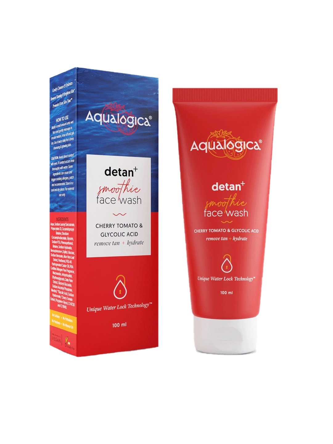 

Aqualogica Detan+ Smoothie Face Wash with Cherry Tomato & Glycolic Acid - 100 ml, Red