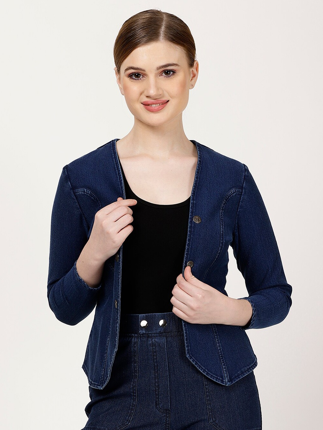

SPIFFY V-Neck Open Front Shrug, Blue