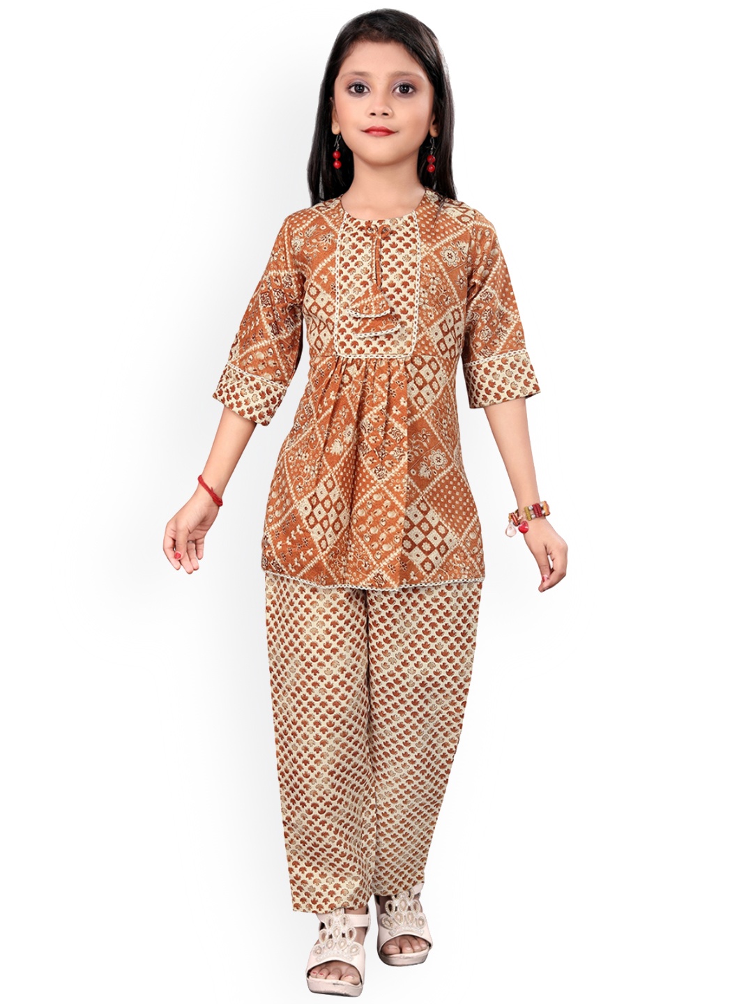 

BAESD Girls Floral Printed Regular Kurta with Trousers, Rust