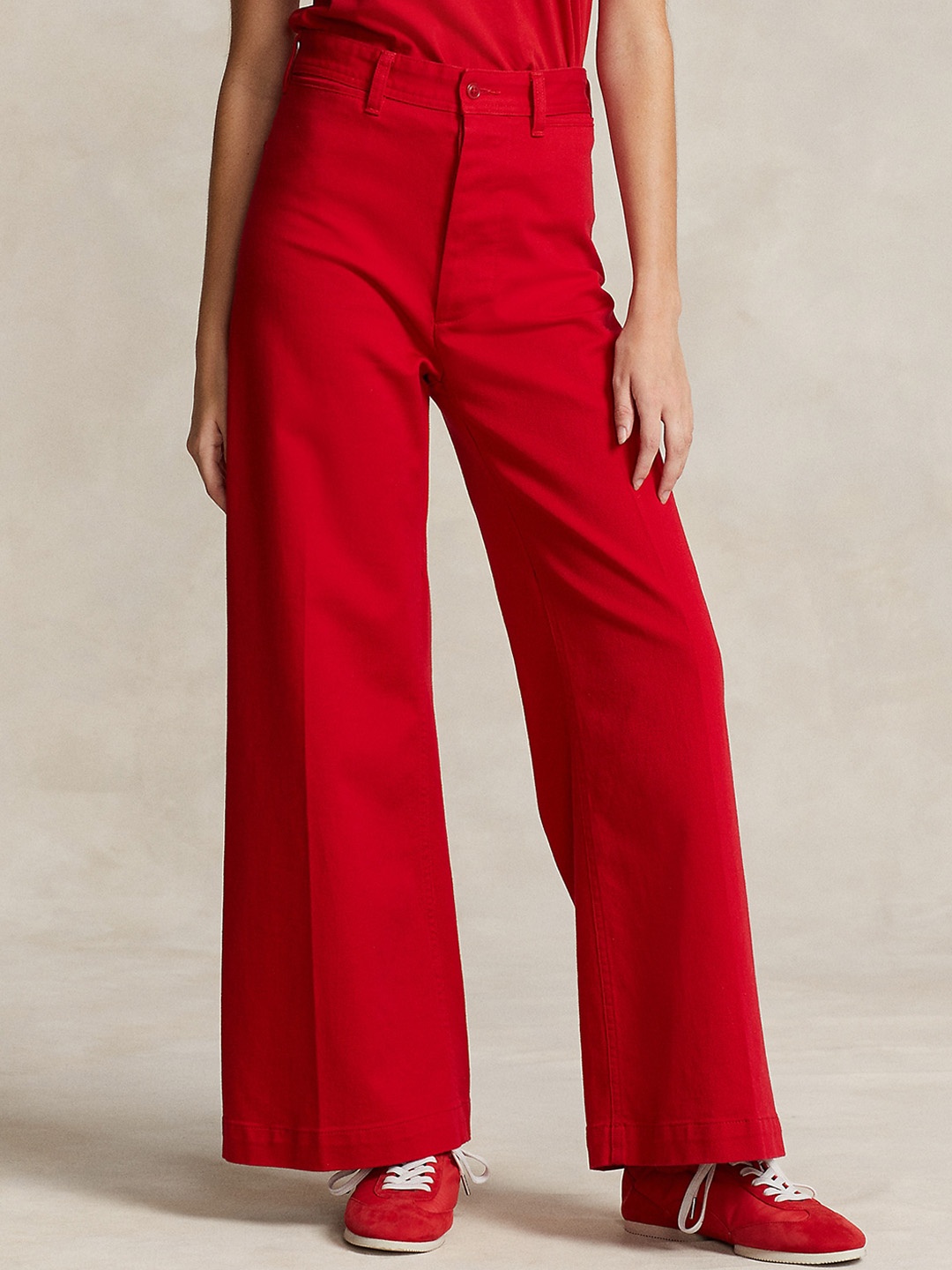 

Polo Ralph Lauren Women Slim-Fit Wide-Leg Cotton Parallel Trousers, Red