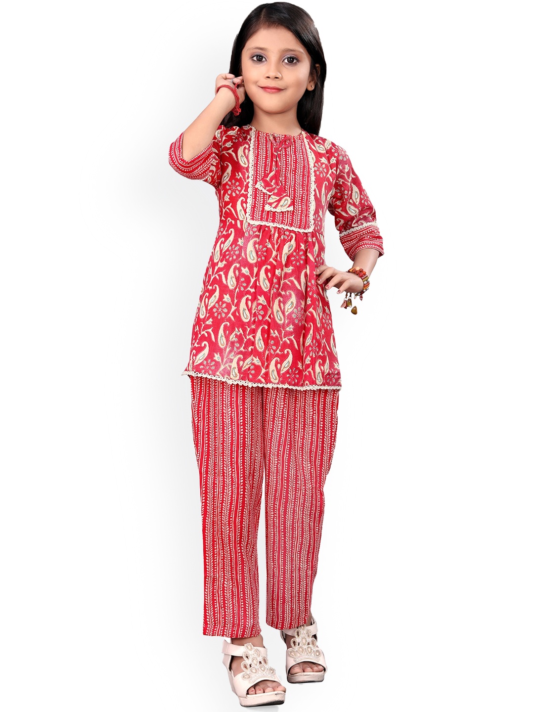 

BAESD Girls Floral Printed Regular Kurta with Trousers, Pink