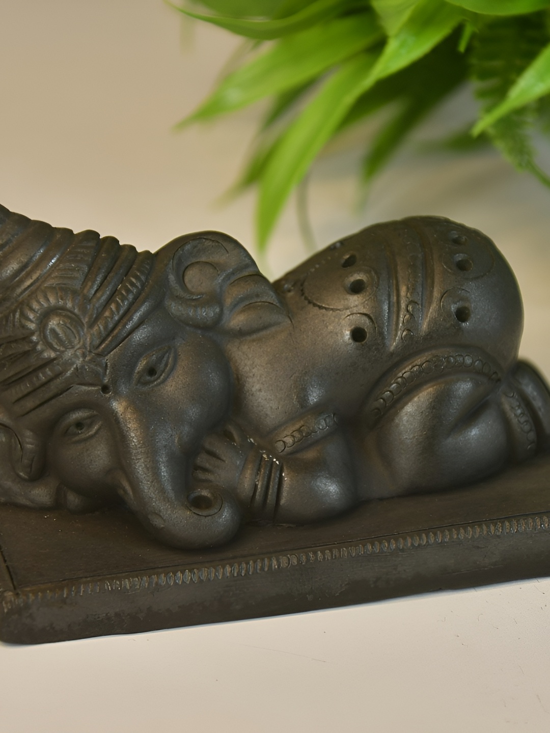 

SOWPEACE Brown Exotically Designed Resting Ganesha Tearracotta Idol Showpiece