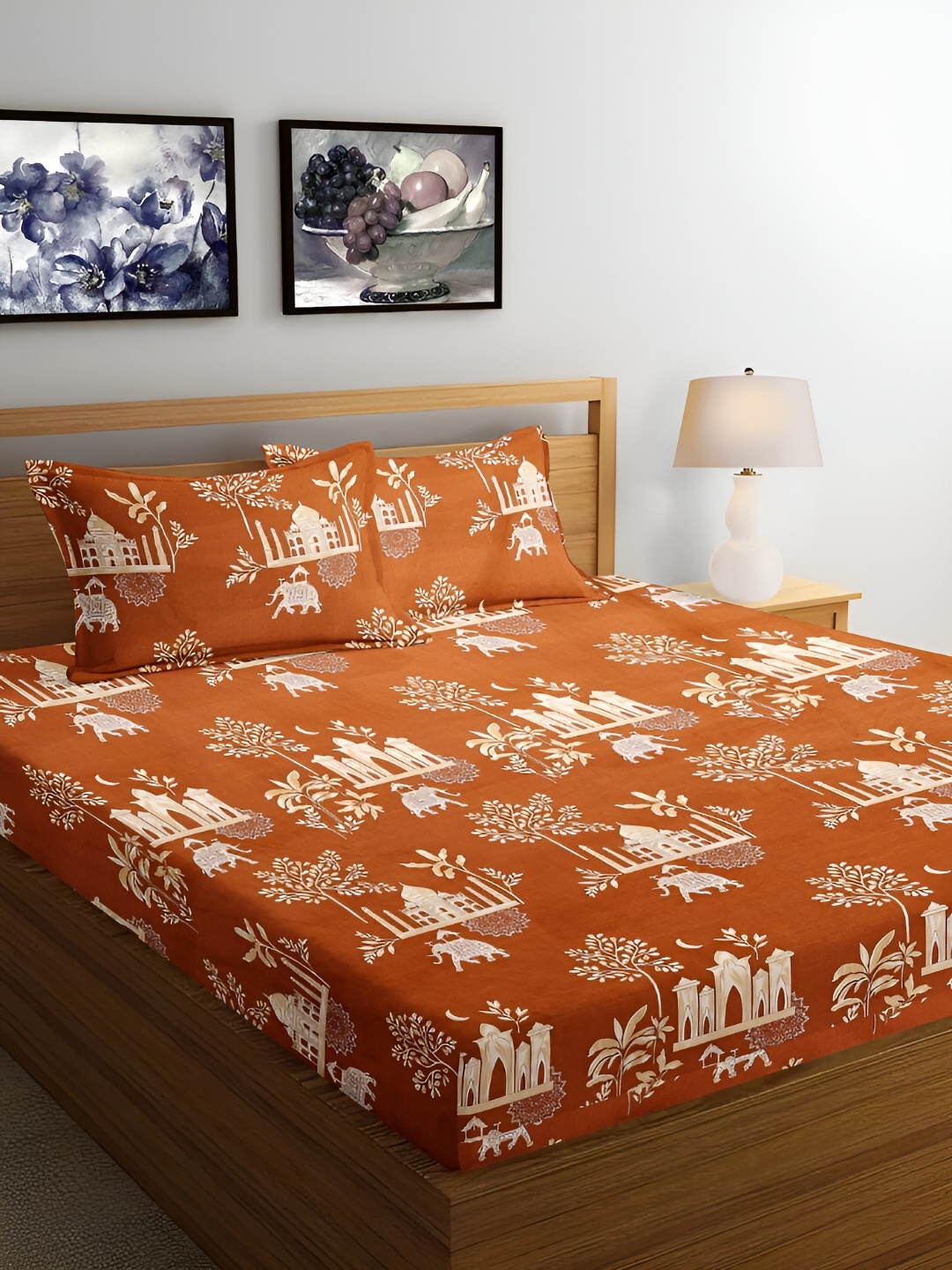 

Arrabi Brown & Beige Floral 300 TC King Bedsheet with 2 Pillow Covers