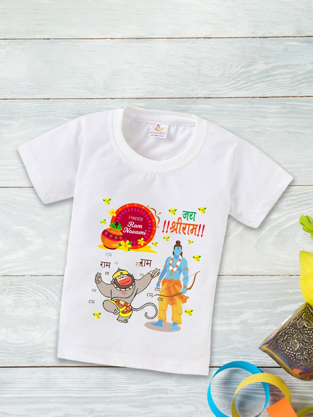 Babywish Kids Graphic Printed Round Neck Cotton Relaxed Fit T-shirt, White