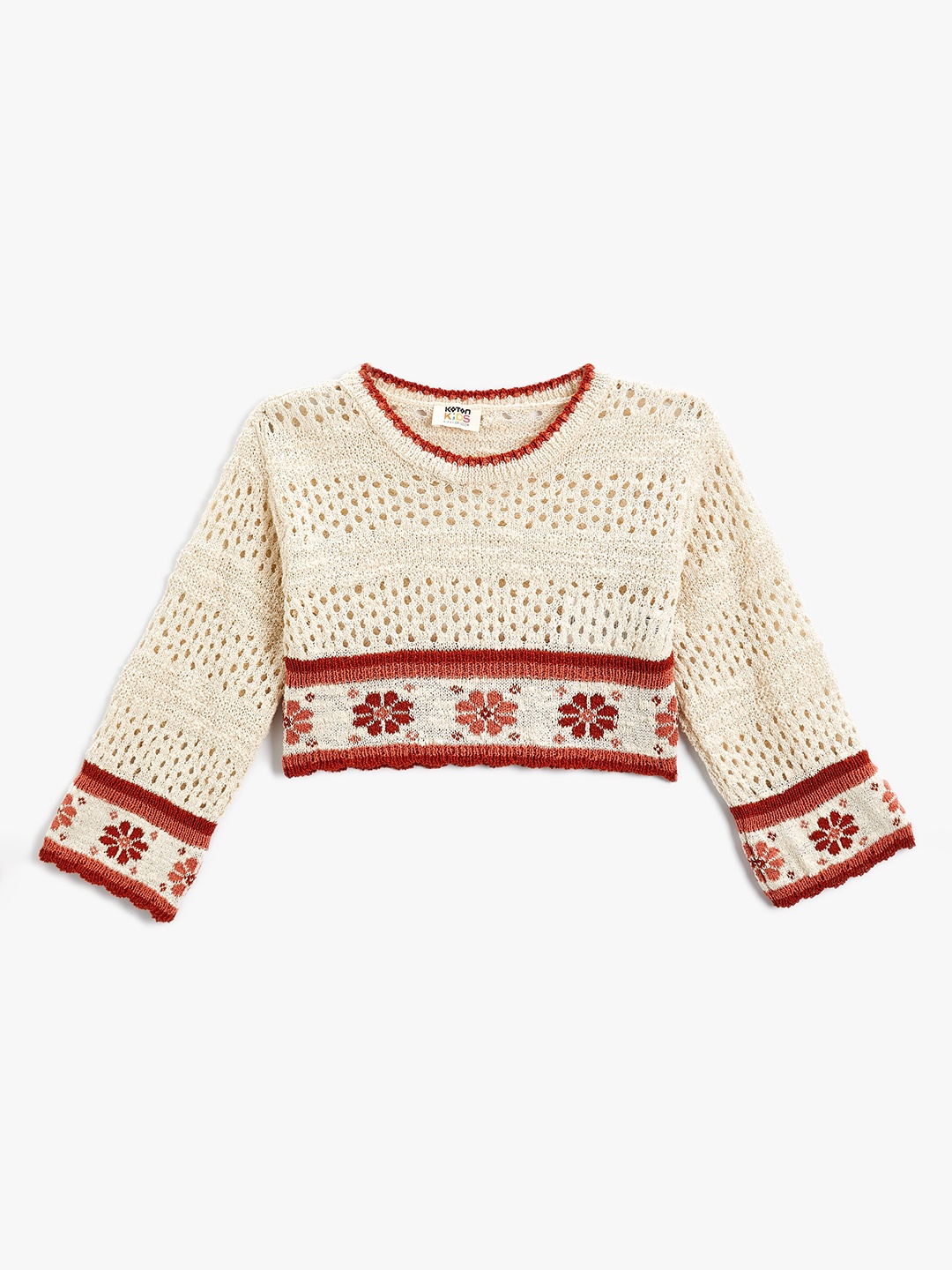 

Koton Girls Floral Self Design Crop Pullover, Beige