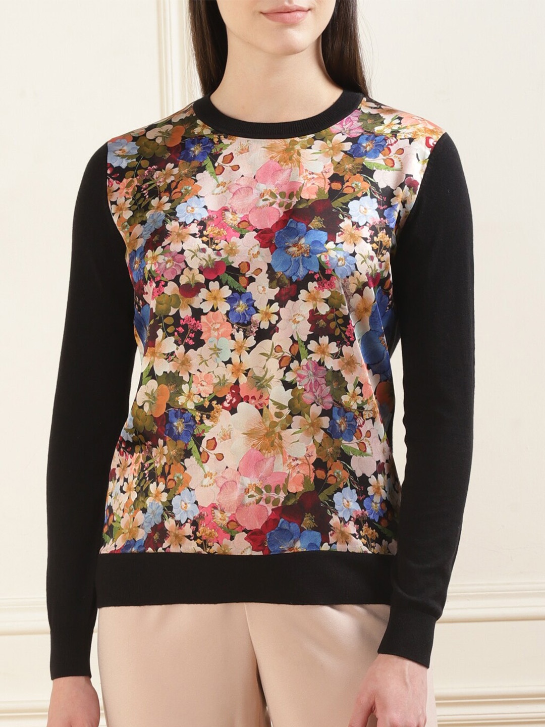 

Ted Baker Floral Printed Round Neck Pullover Sweaters, Black