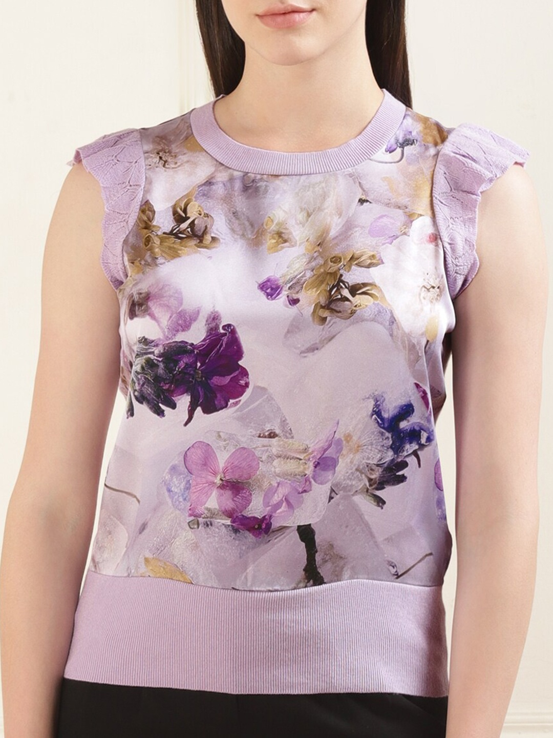

Ted Baker Floral Printed Sweater Vest With Flutter Sleeves, Purple