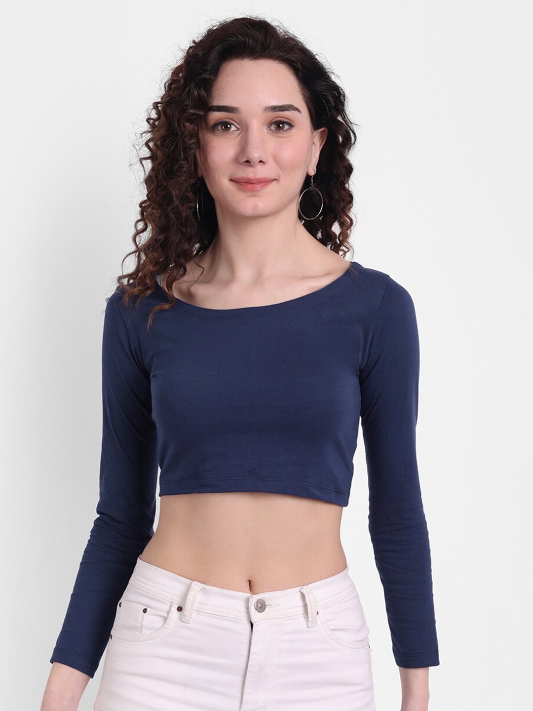 COLOR CAPITAL Scoop Neck Crop Top, Navy blue