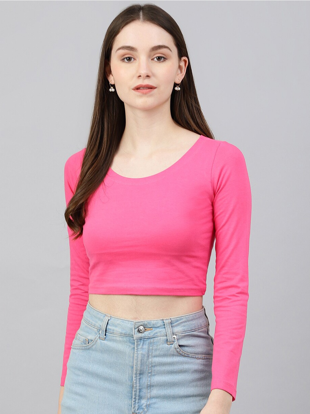 COLOR CAPITAL Scoop Neck Crop Top, Fuchsia