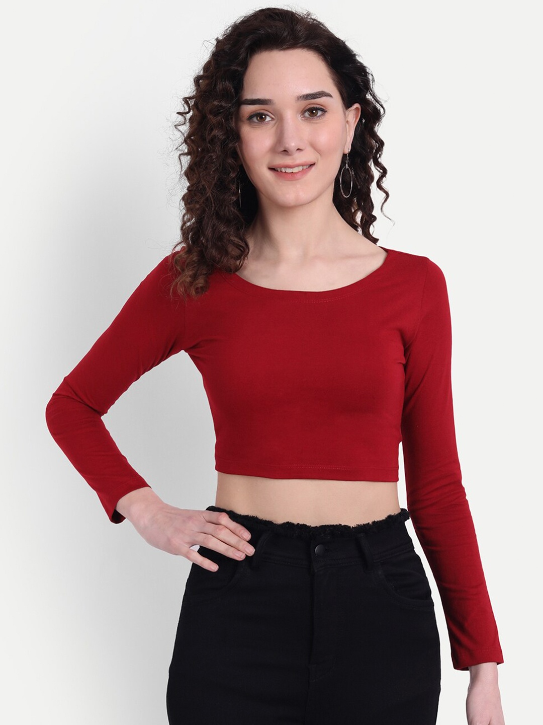 

COLOR CAPITAL Scoop Neck Fitted Crop Top, Maroon