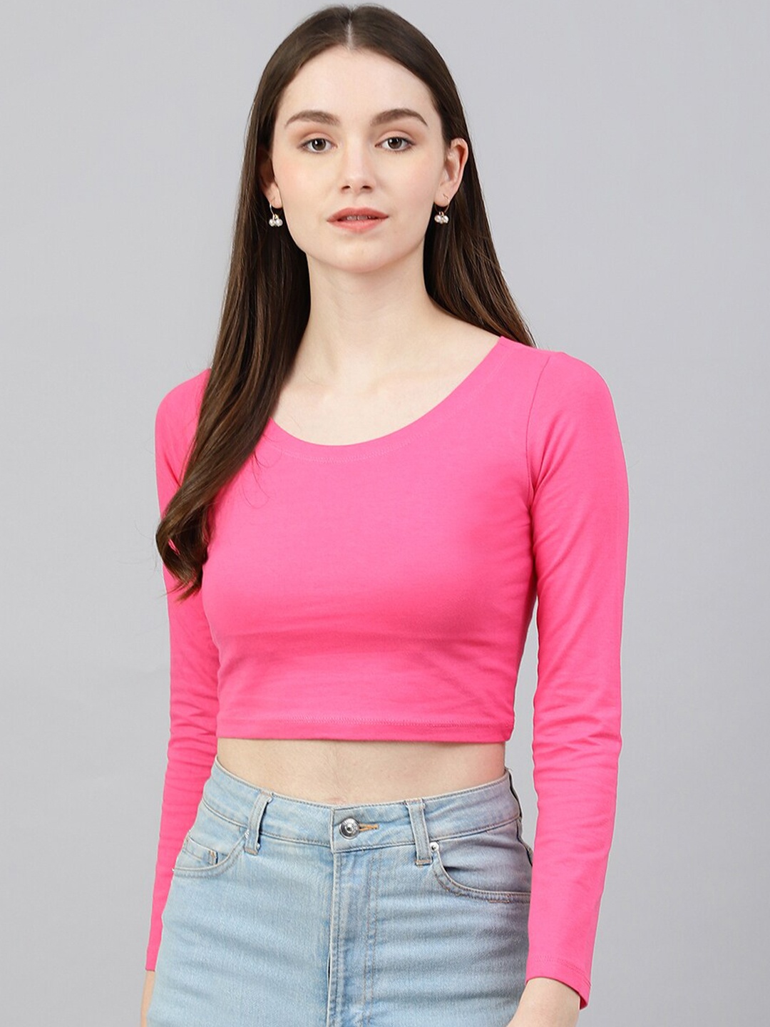 

COLOR CAPITAL Scoop Neck Fitted Crop Top, Fuchsia