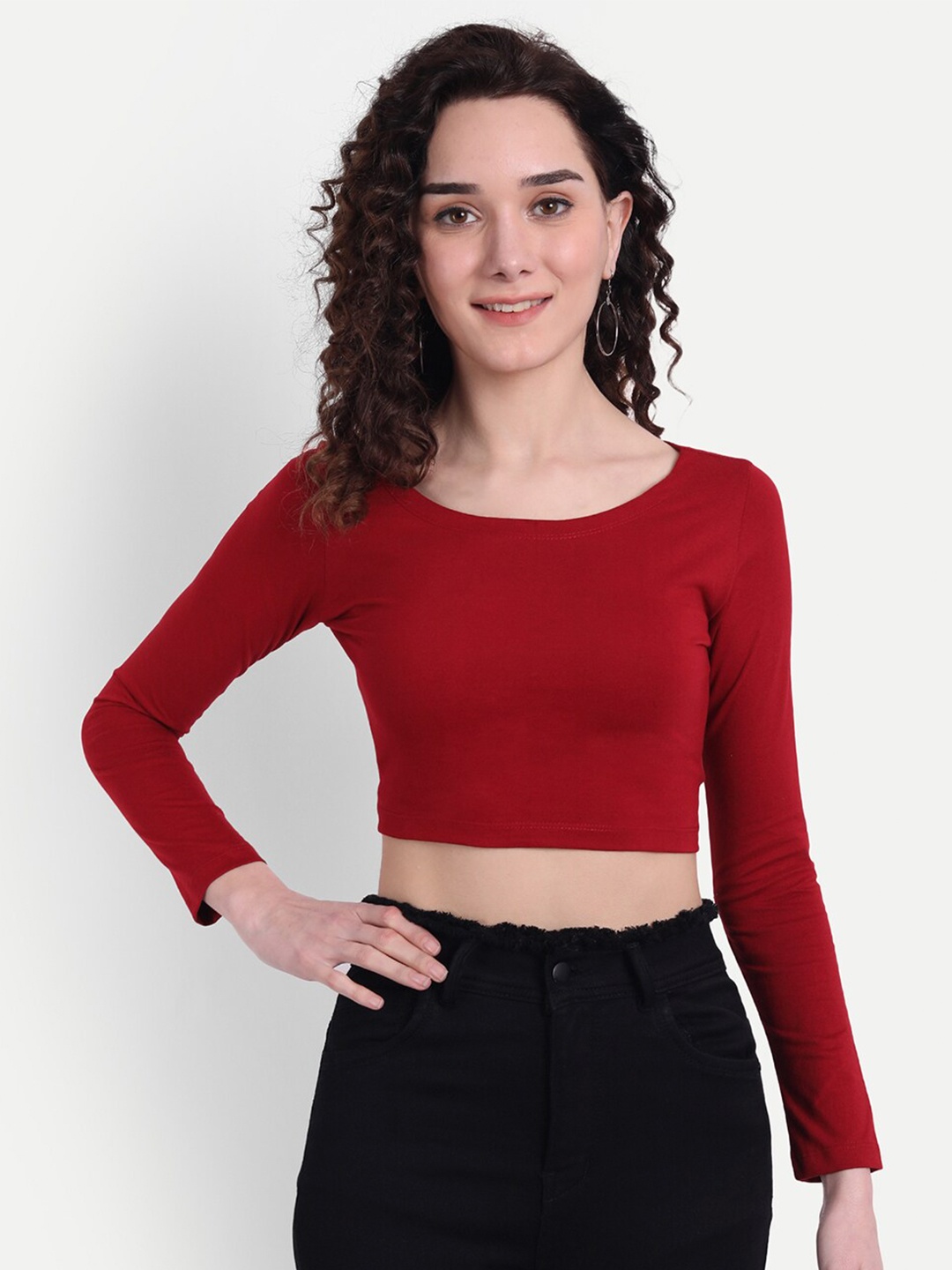 COLOR CAPITAL Scoop Neck Crop Top, Maroon