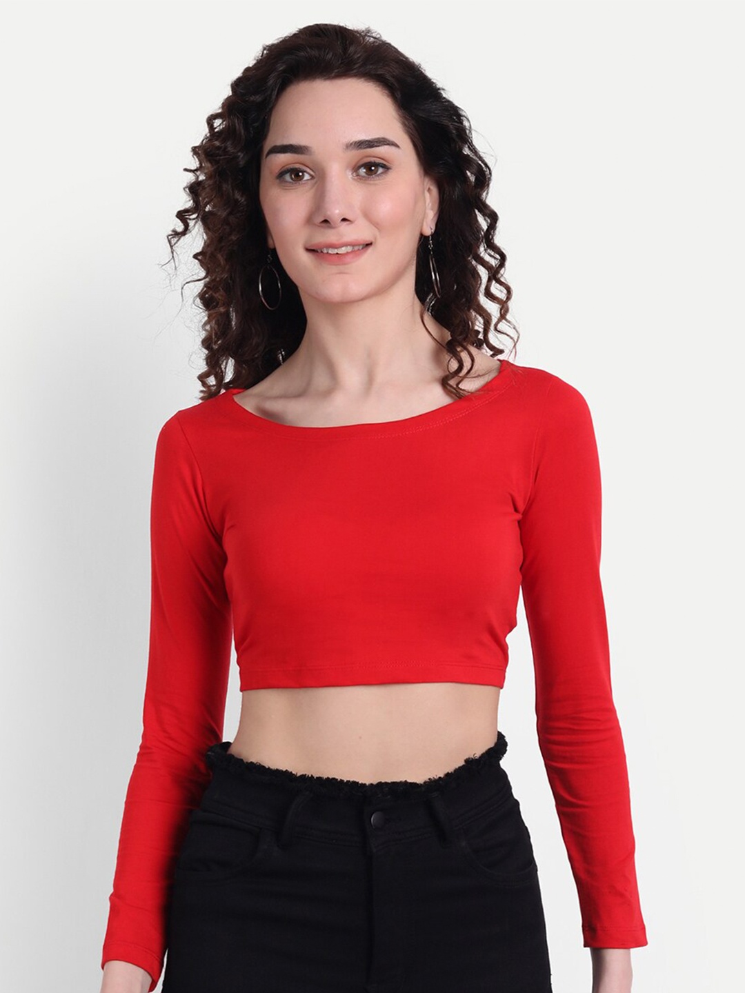 

COLOR CAPITAL Scoop Neck Crop Top, Red