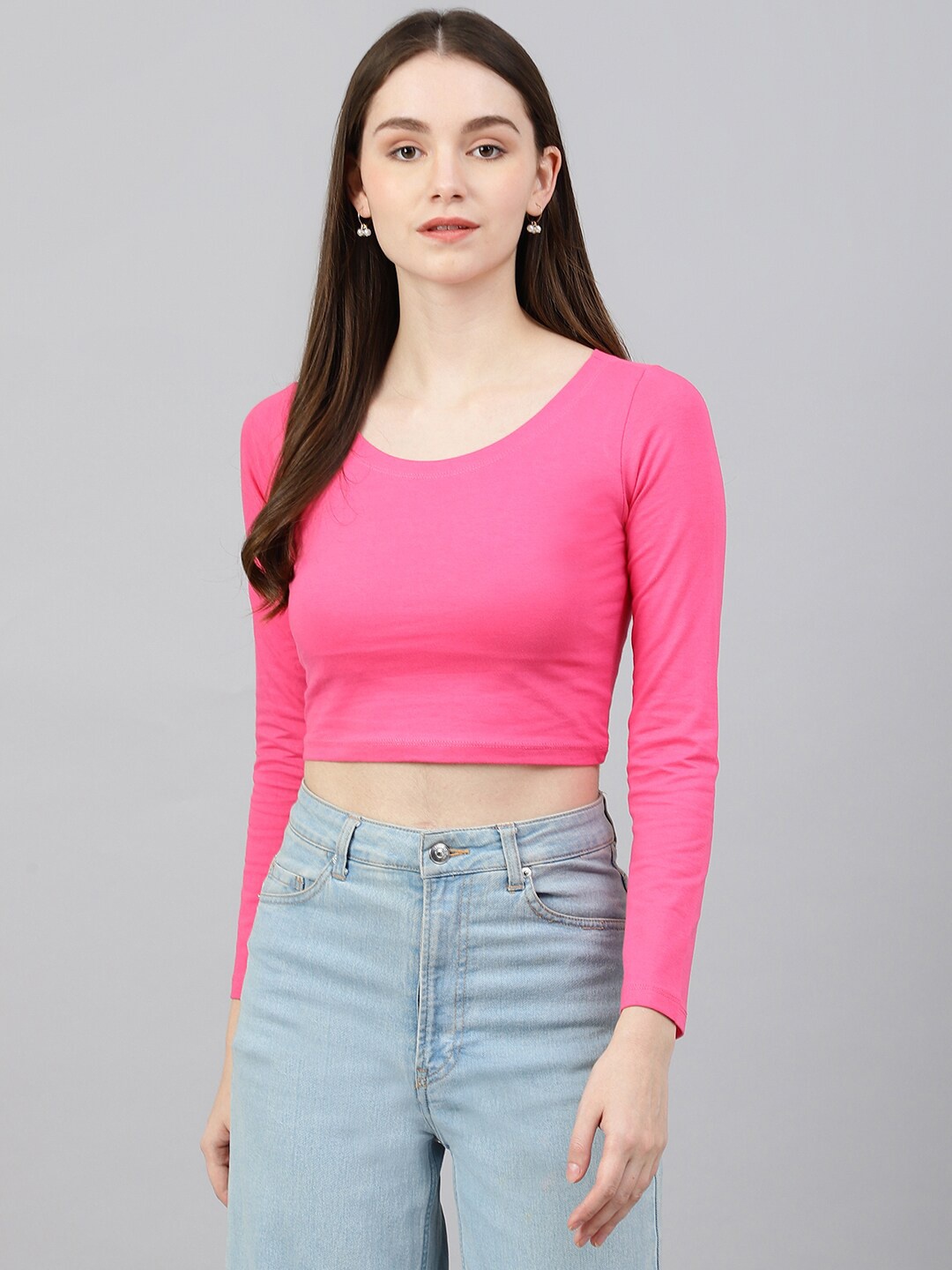 

COLOR CAPITAL Round Neck Long Sleeves Scoop Top, Fuchsia