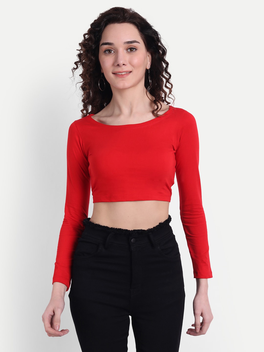

COLOR CAPITAL Round Neck Long Sleeves Scoop Top, Red