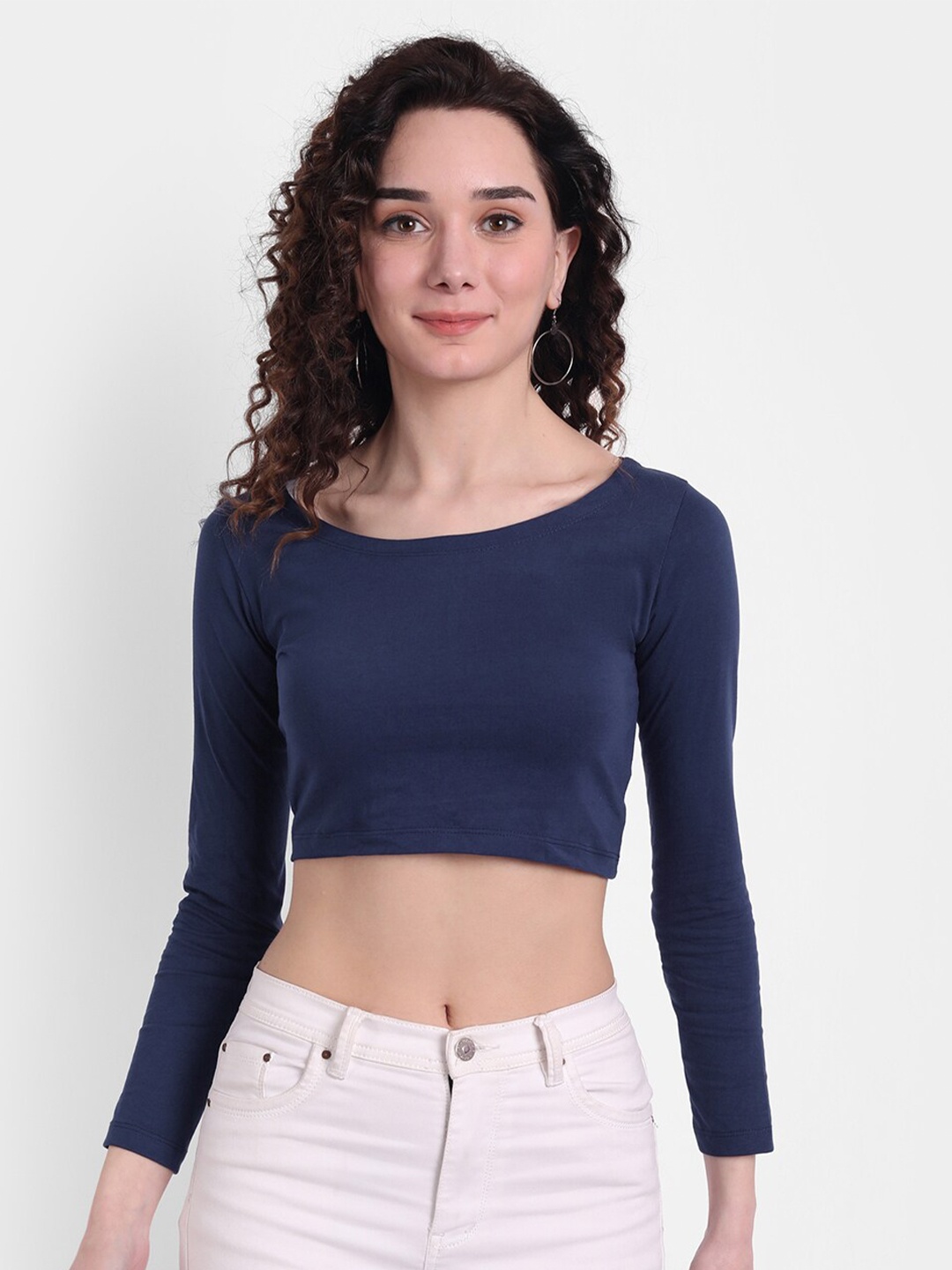 

COLOR CAPITAL Round Neck Long Sleeves Scoop Top, Navy blue