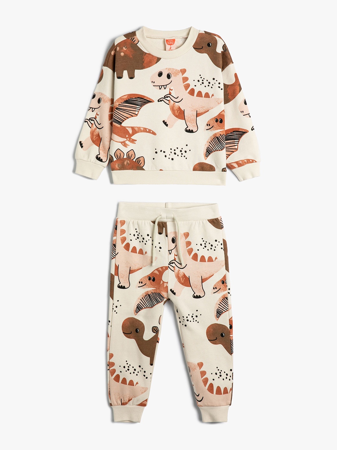 

Koton Boys Printed Pure Cotton T-shirt With Trousers, Beige