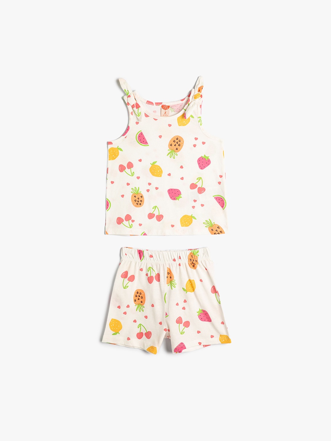 

Koton Girls Printed Sleeveless Pure Cotton Top With Shorts, Beige