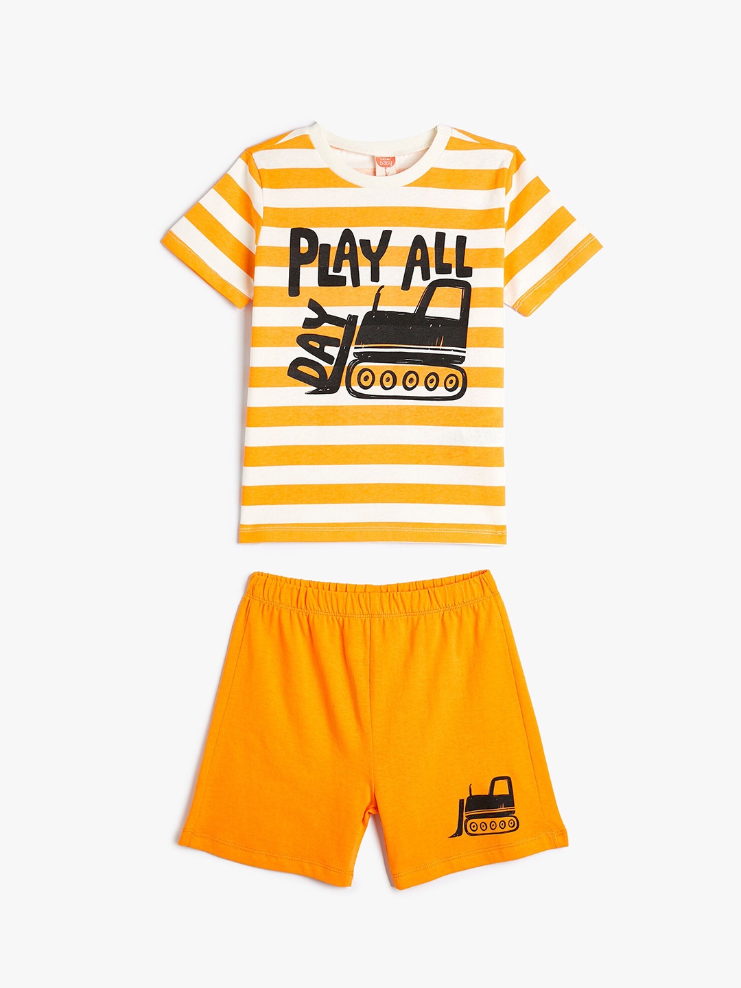 

Koton Boys Printed Pure Cotton T-shirt With Shorts, Orange
