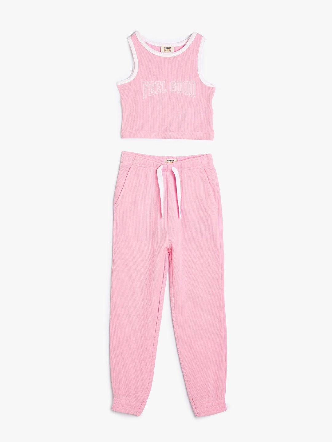 

Koton Girls Sleeveless Pure Cotton Top With Pyjamas, Pink