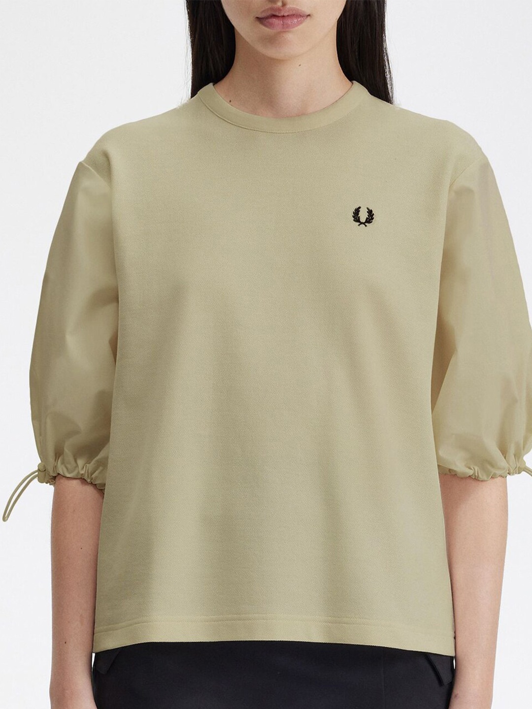 

Fred Perry Round Neck Puff Sleeves Cotton Top, Grey