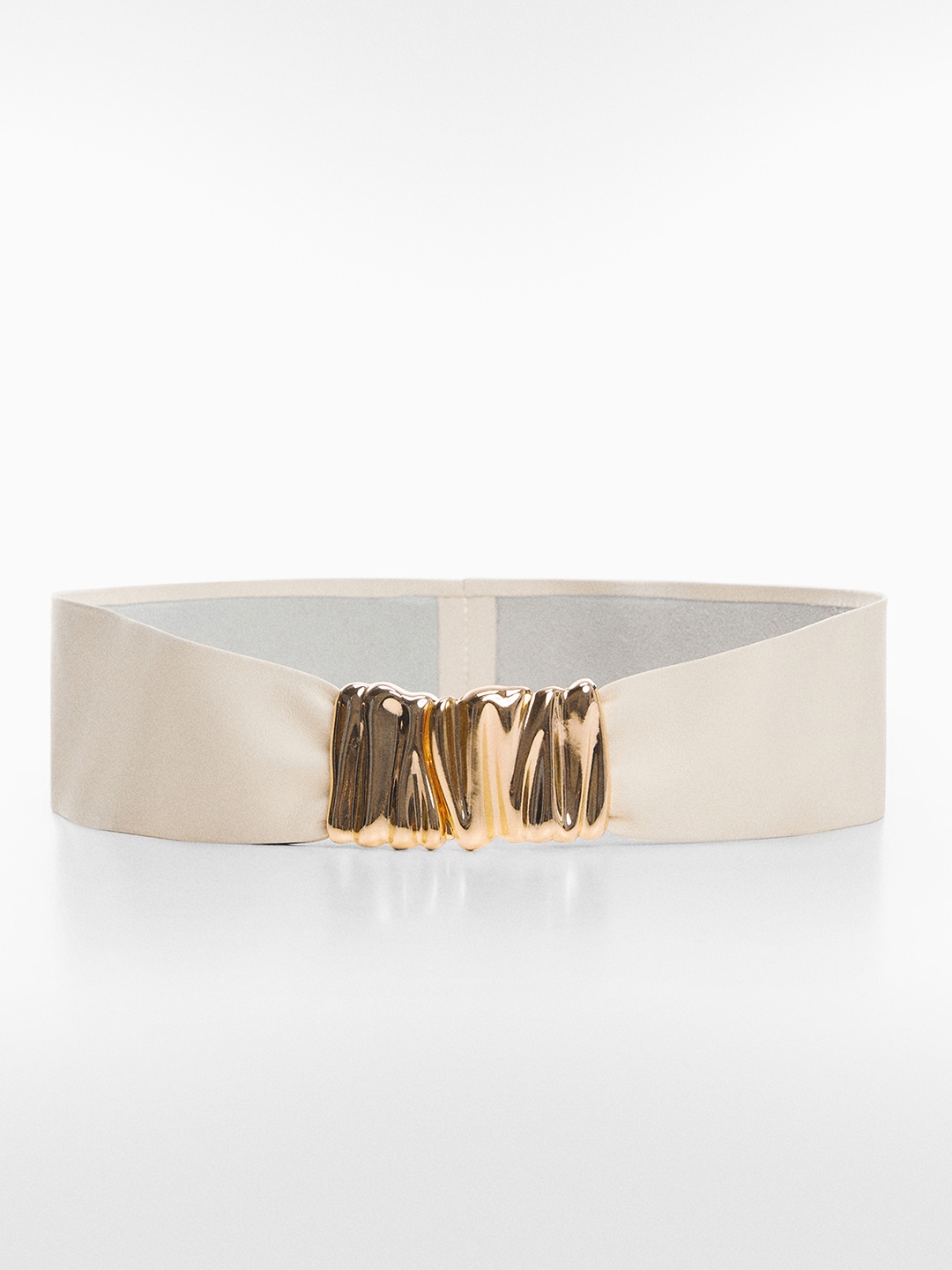 

MANGO Women Solid Leather Belt, Off white