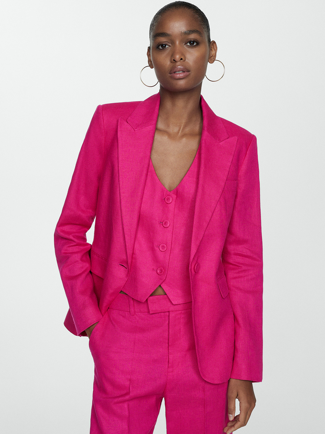 

MANGO Pure Linen V-Neck Waistcoat, Fuchsia