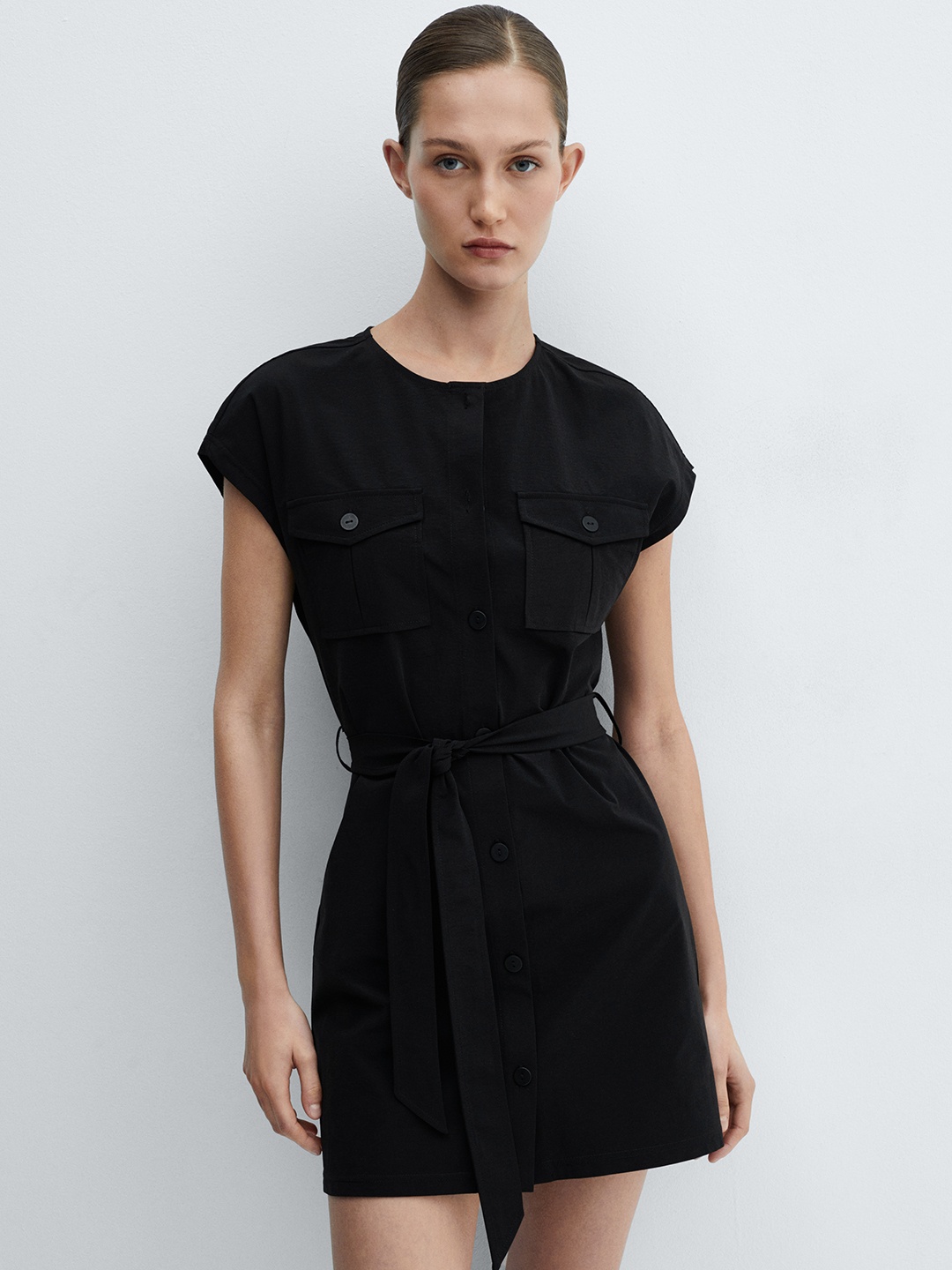 

MANGO Sheath Mini Dress with Belt, Black