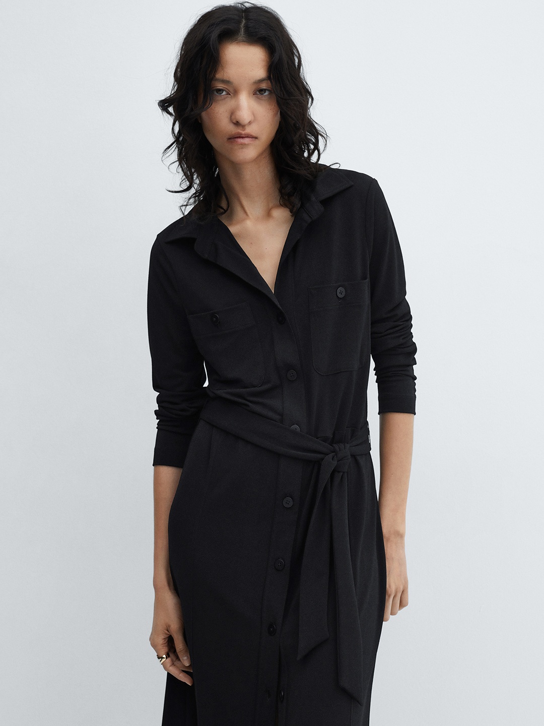 

MANGO Shirt Style Midi Dress, Black