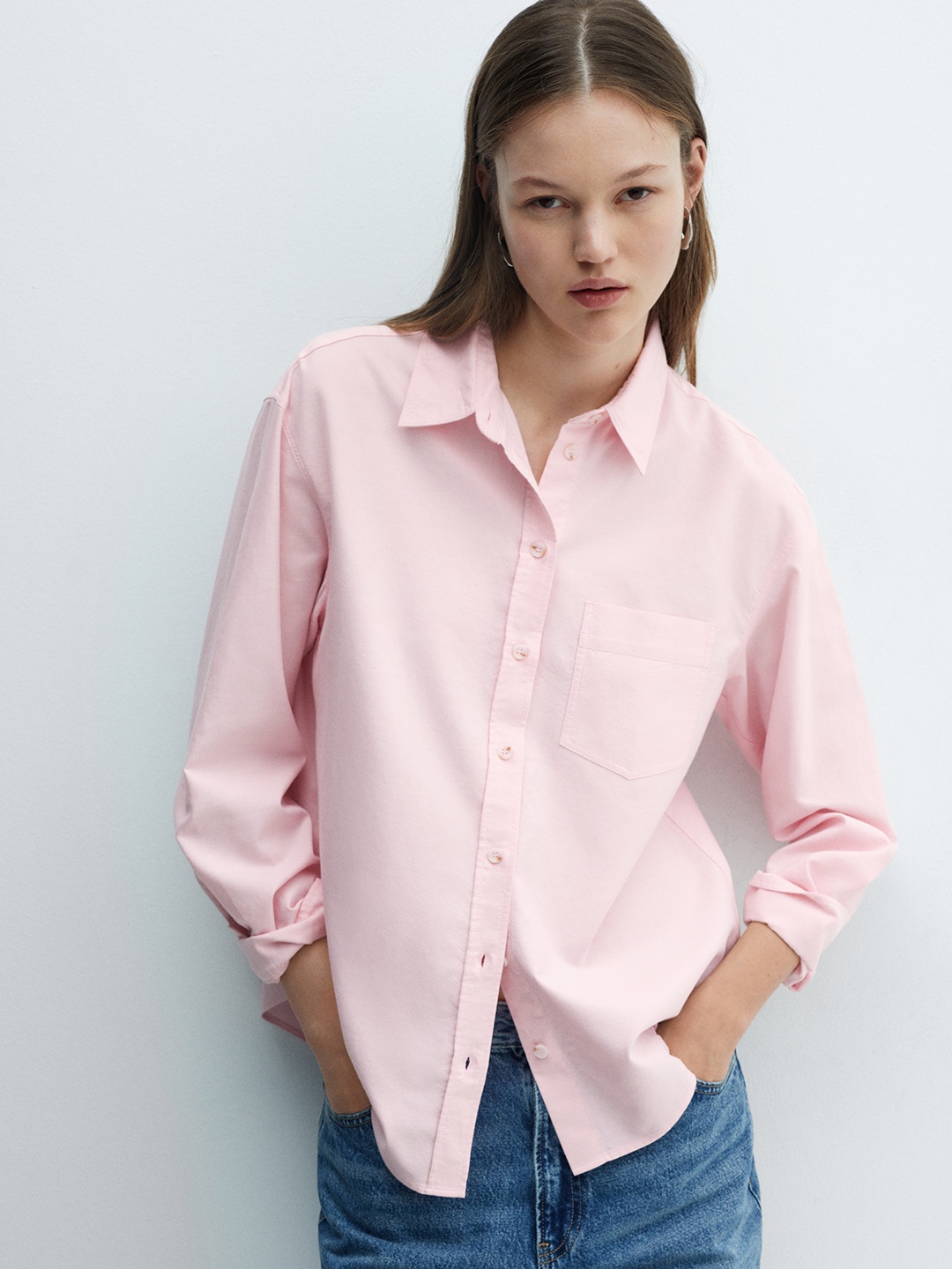 

MANGO Spread Collar Opaque Formal Shirt, Pink