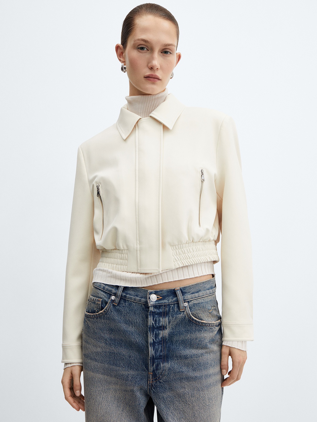 

MANGO Crop Jacket With Shoulder Pads, Beige