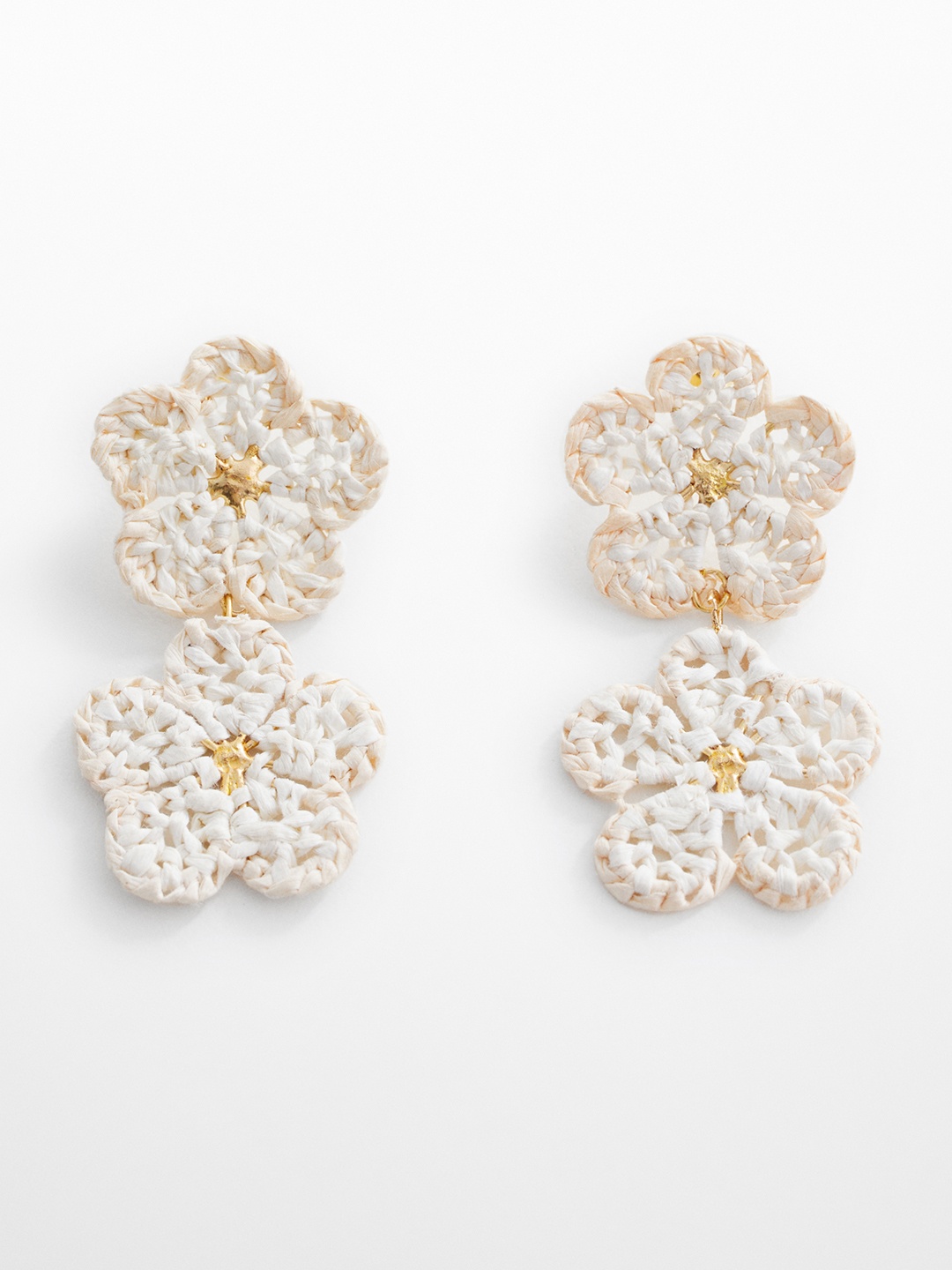 

MANGO Floral Drop Earrings, Off white