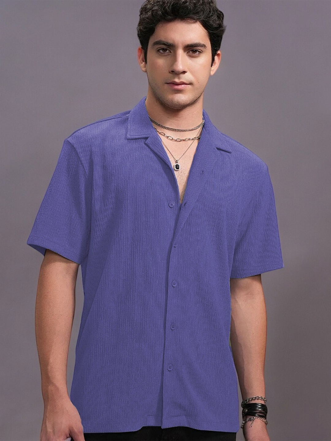 

CLAFOUTIS Spread Collar Relaxed Fit Shirt, Lavender
