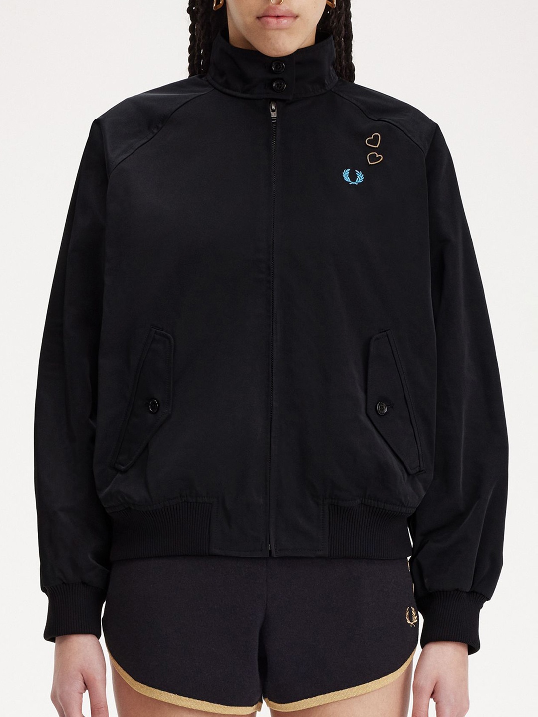 

Fred Perry Mock Collar Pure Cotton Bomber Jacket, Black