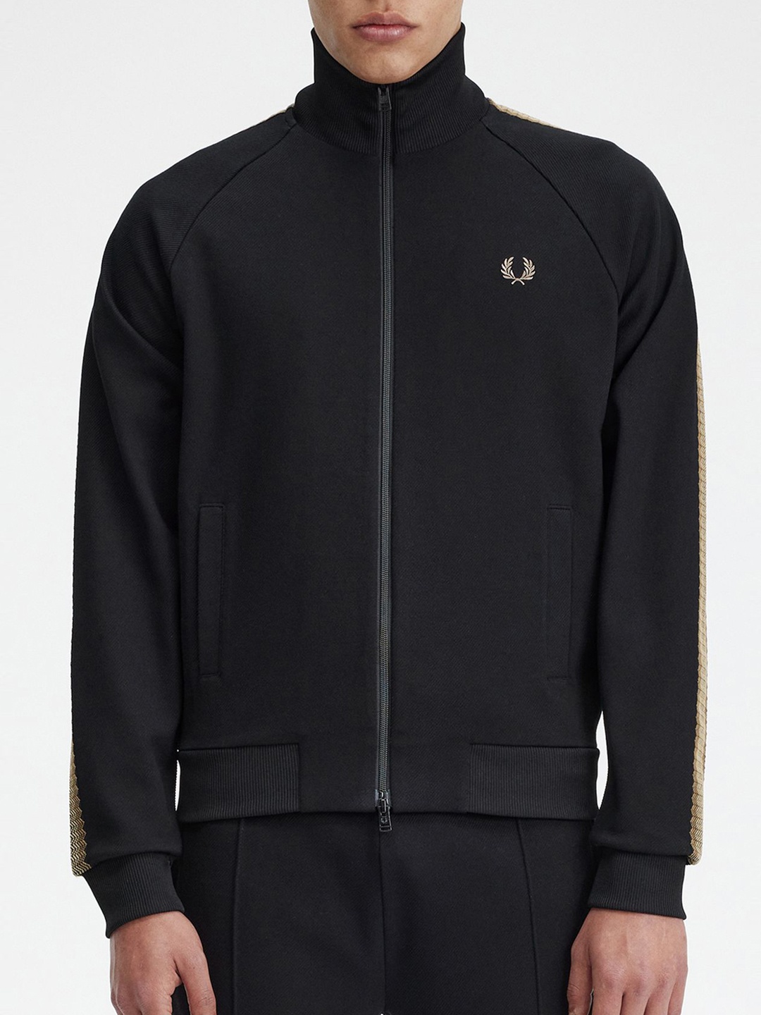 

Fred Perry Mock Collar Pure Cotton Open Front Jacket, Black