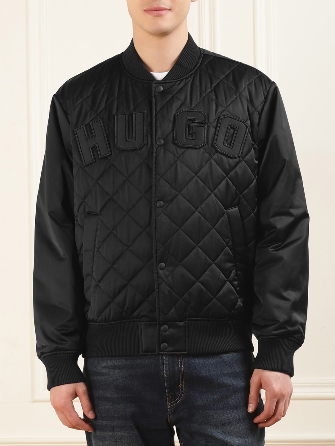 

HUGO Embroidered Quilted Jacket, Black
