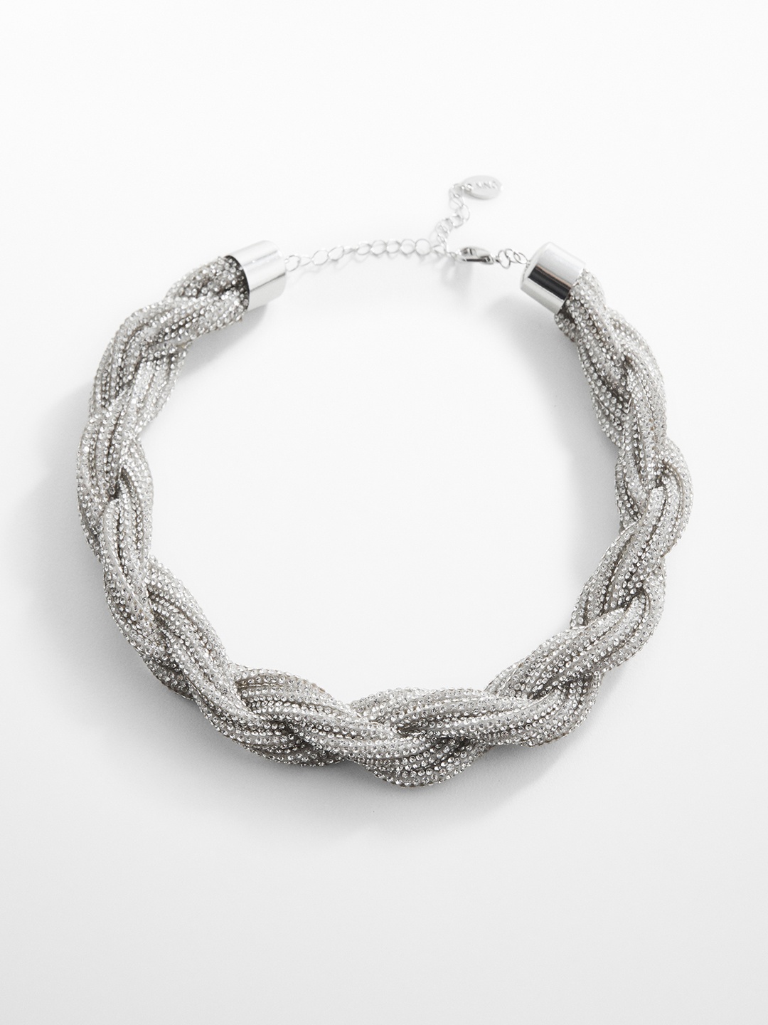 

MANGO Stone Studded Braided Layered Necklace, Silver