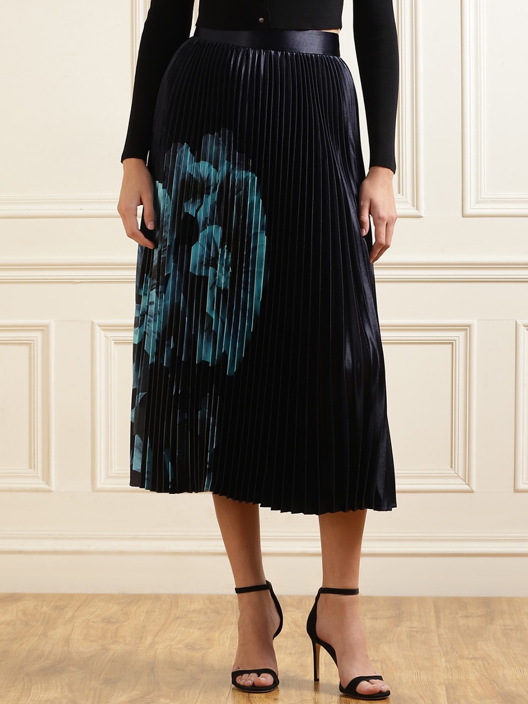 

Ted Baker Floral Printed Pleated Opaque Midi Skirt, Navy blue