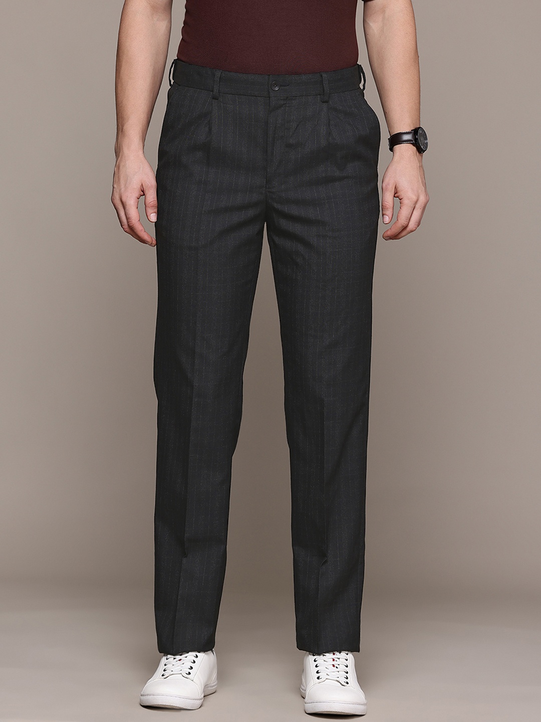 

Nautica Men Checked Non Iron Trousers, Black